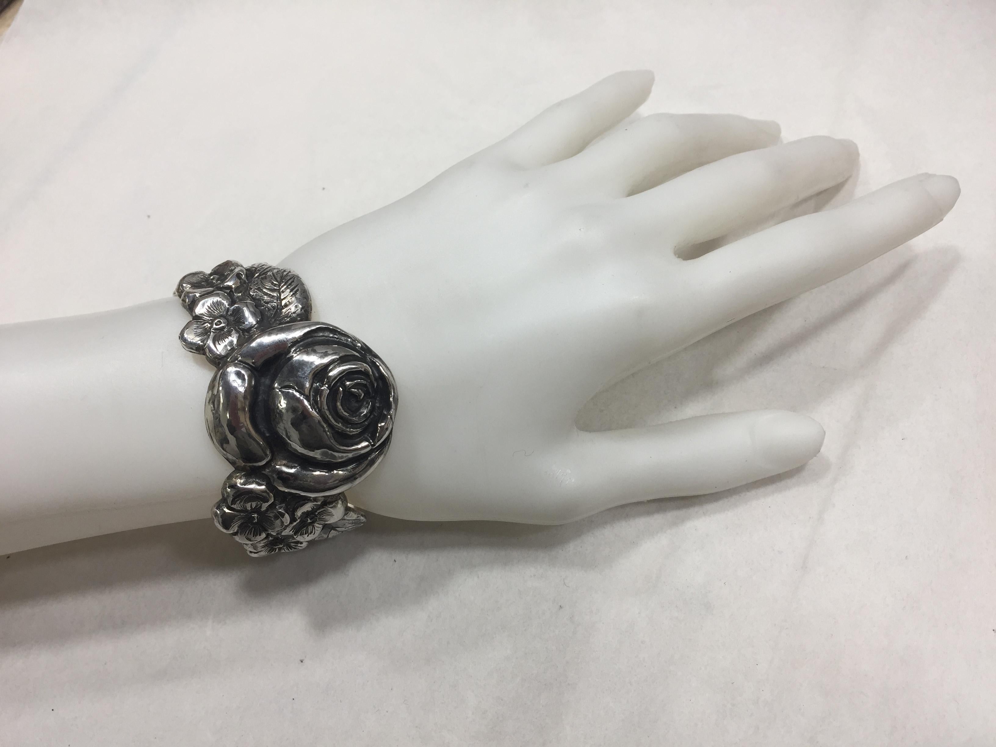 Cuff Bracelet, Rose, Sterling Silver, Handmade, Italy For Sale 3