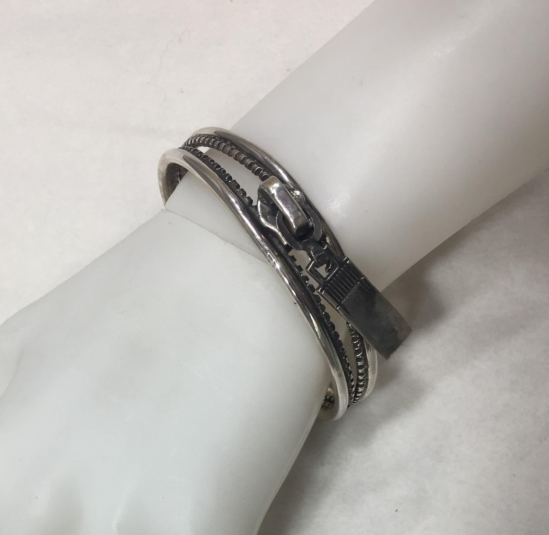 Cuff Bracelet, Zip, Sterling Silver, Handmade, Italy For Sale 1