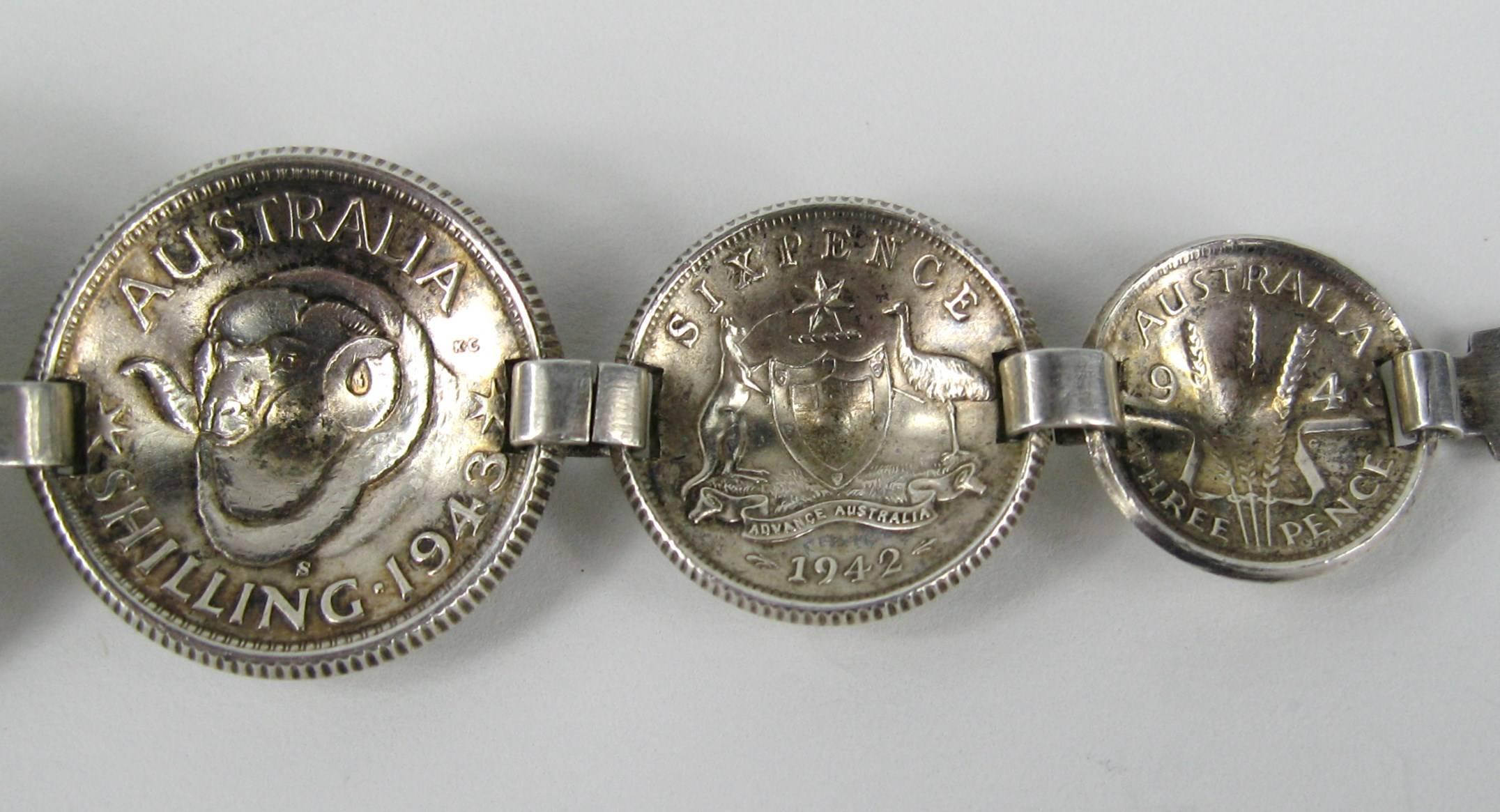 Women's  Sterling silver Bracelet Coin 1943 Australian shilling  For Sale