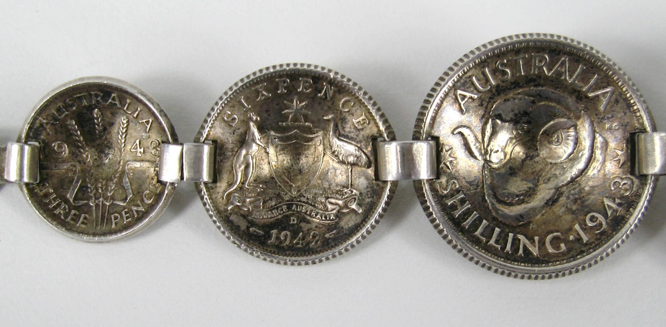  Sterling silver Bracelet Coin 1943 Australian shilling  For Sale 1