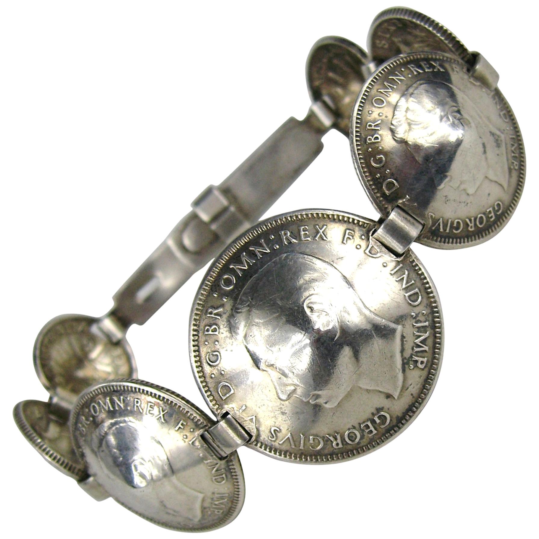  Sterling silver Bracelet Coin 1943 Australian shilling  For Sale