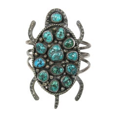 A Silver Bracelet Cuff Pawn Southwestern Navajo Turtle Turquoise