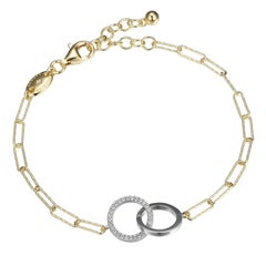 Sterling Silver Bracelet Paperclip Chain (3mm) 2 Circles, Yellow Gold Finish