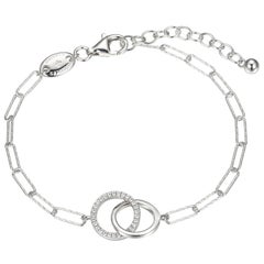 Sterling Silver Bracelet Paperclip Chain (3mm) 2 CZ Circles, Rhodium Finish