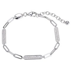 Sterling Silver Bracelet Paperclip Chain (3mm) 3 CZ Bar, Rhodium Finish