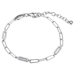 Sterling Silver Bracelet Paperclip Chain (3mm) 3 CZ Link, Rhodium Finish