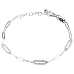 Sterling Silver Bracelet Paperclip Chain (3mm) 3 CZ Link, Rhodium Finish