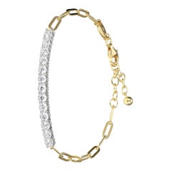 Sterling Silver Bracelet, Paperclip Chain (3mm) and CZ, 18K Yellow Gold Finish