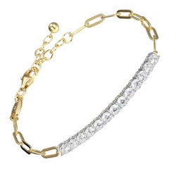 Sterling Silver Bracelet, Paperclip Chain (3mm) and CZ, 18K Yellow Gold Finish