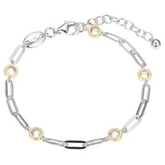 Sterling Silver Bracelet Paperclip Chain (3mm) CZ (4mm), Yellow Gold Finish