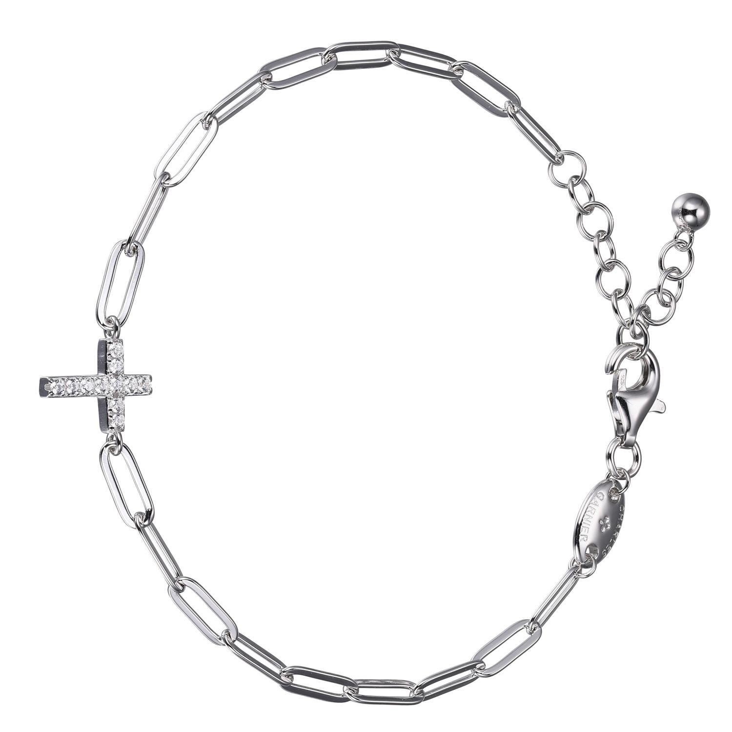 Sterling Silver Bracelet made with Paperclip Chain (3mm) and CZ Cross in Center, Measures 6.75