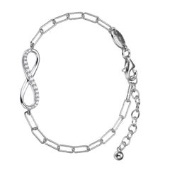 Sterling Silver Bracelet Paperclip Chain (3mm) CZ Infinity, Rhodium Finish