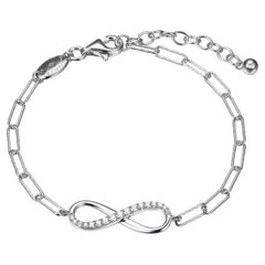 Sterling Silver Bracelet Paperclip Chain (3mm) CZ Infinity, Rhodium Finish