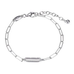Sterling Silver Bracelet Paperclip Chain (3mm) CZ Link, Rhodium Finish