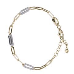 Sterling Silver Bracelet Paperclip Chain (3mm) CZ Link, Yellow Gold Finish