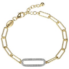 Sterling Silver Bracelet Paperclip Chain (3mm) CZ Link, Yellow Gold Finish