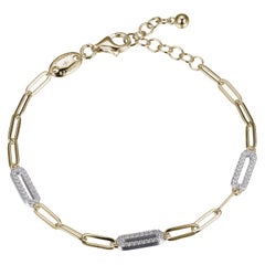 Sterling Silver Bracelet Paperclip Chain (3mm) CZ Link, Yellow Gold Finish