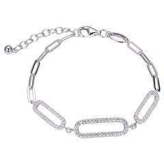 Sterling Silver Bracelet Paperclip Chain (3mm) CZ Links, Rhodium Finish