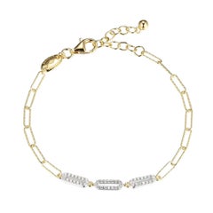 Sterling Silver Bracelet Paperclip Chain (3mm) CZ Links, Yellow Gold Finish