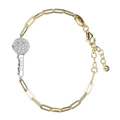 Sterling Silver Bracelet Paperclip Chain (3mm) CZ Love Key, Yellow Gold Finish
