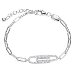 Sterling Silver Bracelet Paperclip Chain (3mm) CZ Paperclip, Rhodium Finish