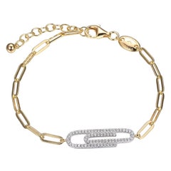 Sterling Silver Bracelet Paperclip Chain (3mm) CZ Paperclip, Yellow Gold Finish