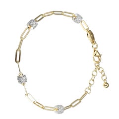 Sterling Silver Bracelet Paperclip Chain (3mm) CZ Rondelle, Yellow Gold Finish