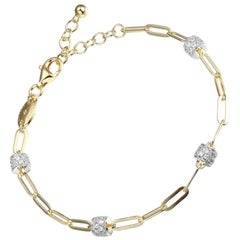 Sterling Silver Bracelet Paperclip Chain (3mm) CZ Rondelle, Yellow Gold Finish