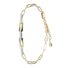 Sterling Silver Bracelet Paperclip Chain (3mm) CZ Yellow Gold and Rhodium Finish