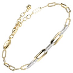 Sterling Silver Bracelet Paperclip Chain (3mm) CZ Yellow Gold and Rhodium Finish