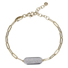 Sterling Silver Bracelet Paperclip Chain (3mm) Pave CZ Motif, Yellow Gold Finish