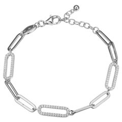 Sterling Silver Bracelet Paperclip Chain (5mm) 3 CZ Link, Rhodium Finish