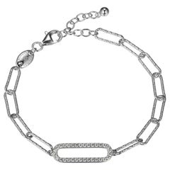 Sterling Silver Bracelet Paperclip Chain (5mm) CZ Link, Rhodium Finish