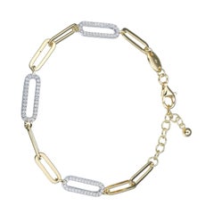 Sterling Silver Bracelet Paperclip Chain (5mm) CZ Link, Yellow Gold Finish