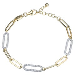 Sterling Silver Bracelet Paperclip Chain (5mm) CZ Link, Yellow Gold Finish