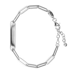 Sterling Silver Bracelet Paperclip Chain (5mm) ID Bar, Rhodium Finish