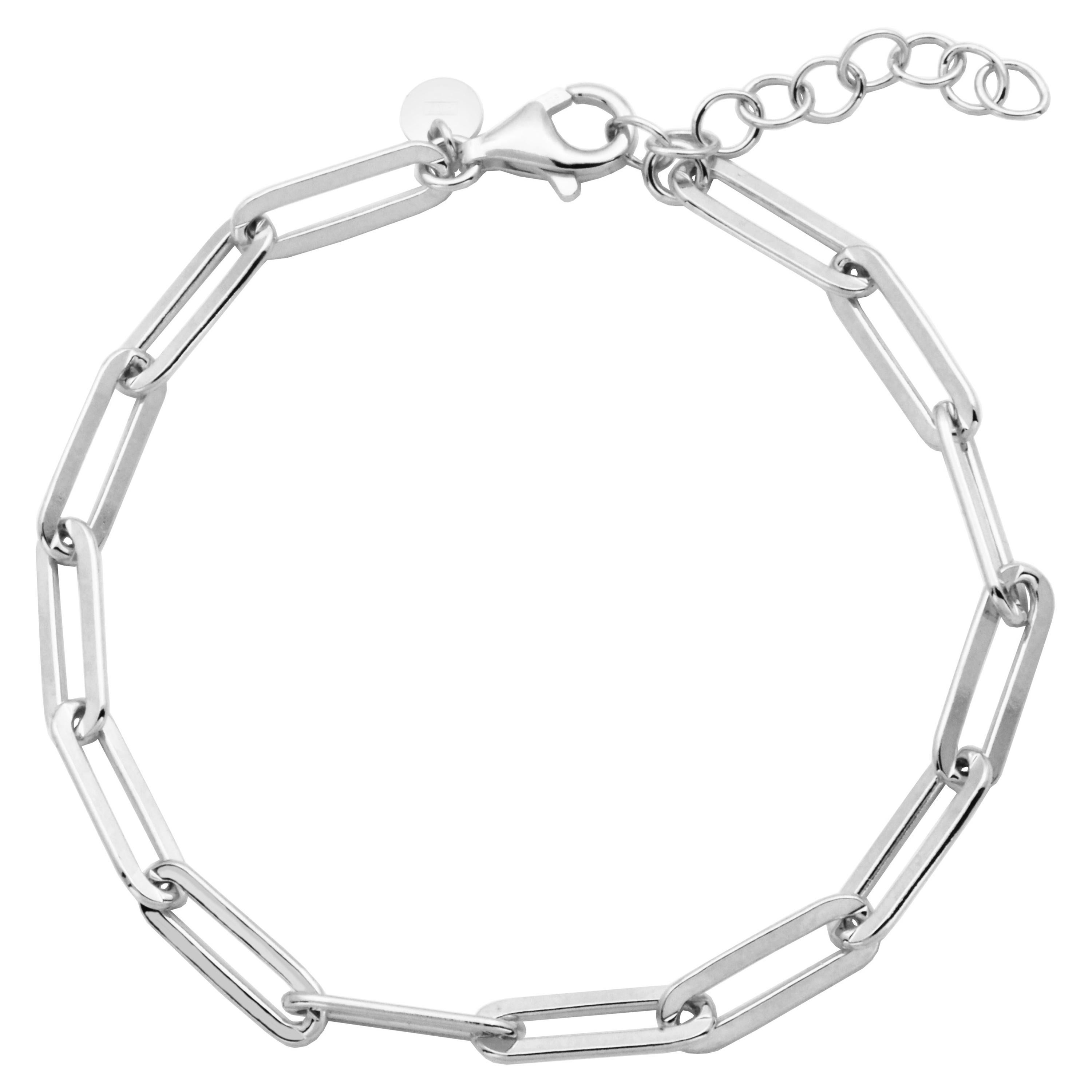 Sterling Silver Bracelet Paperclip Chain (5mm), Rhodium Finish For Sale
