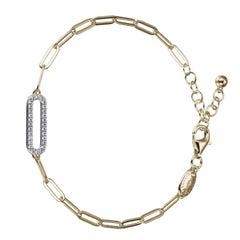 Sterling Silver Bracelet Paperclip Chain, CZ Link, Yellow Gold Finish