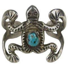 Retro  Sterling Silver Bracelet Sandcast Frog Cuff Native American Navajo  
