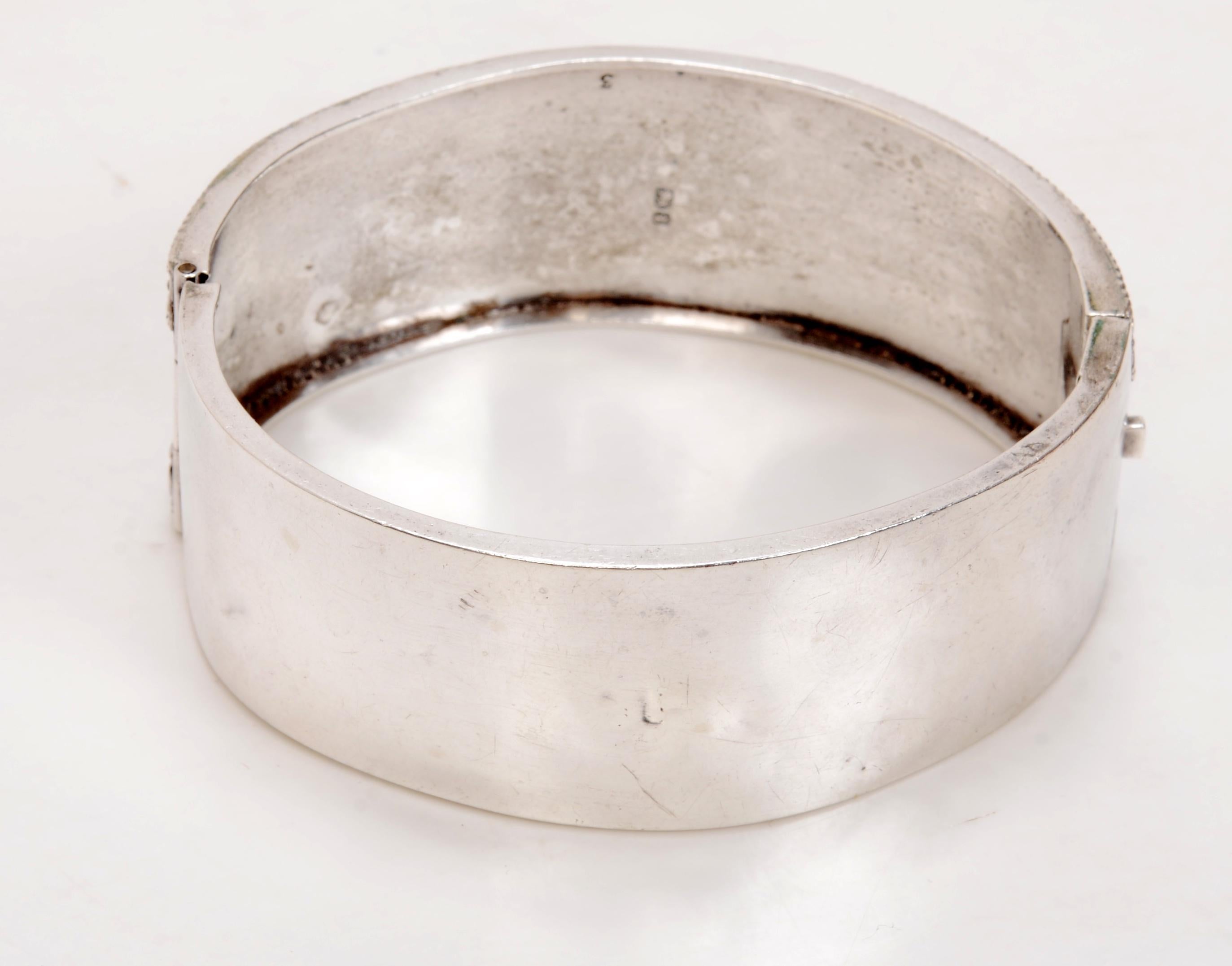 Sterling Silver Hinged Bangle Bracelet Signed by John Millward Banks, Birmingham. Initialed 