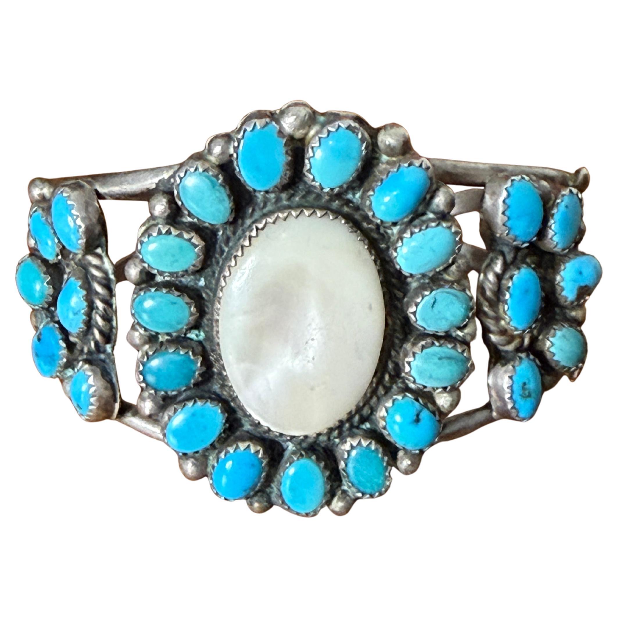 Sterling Silver Bracelet Turquoise - Mother of Pearl Old Pawn Navajo