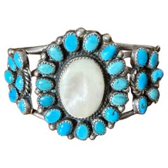 Sterling Silver Bracelet Turquoise - Mother of Pearl Old Pawn Navajo