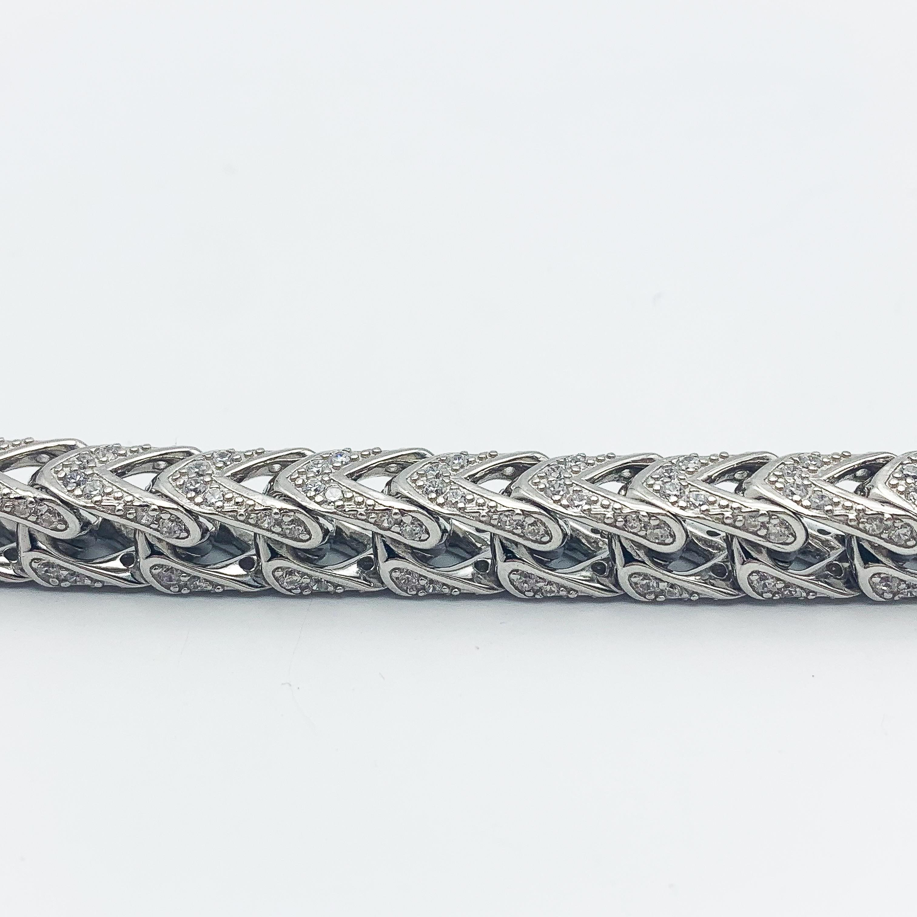 Women's or Men's Sterling Silver Bracelet W/ CZ Gem Set 