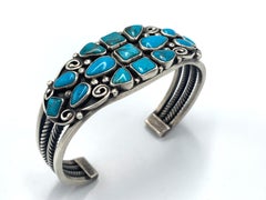 Sterling Silver Bracelet with Arizona Turquoise by Navajo Silversmith Verdy Jake