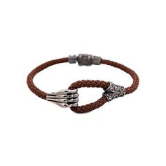 Sterling Silver Bracelet with Brown Knitted Rubber, Dimitrios Exclusive B20
