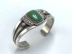 Sterling Silver Bracelet with Green Turquoise by Sammie Kescoli Begay (Navajo)