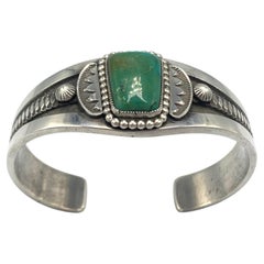 Sterling Silver Bracelet with Green Turquoise by Sammie Kescoli Begay (Navajo)