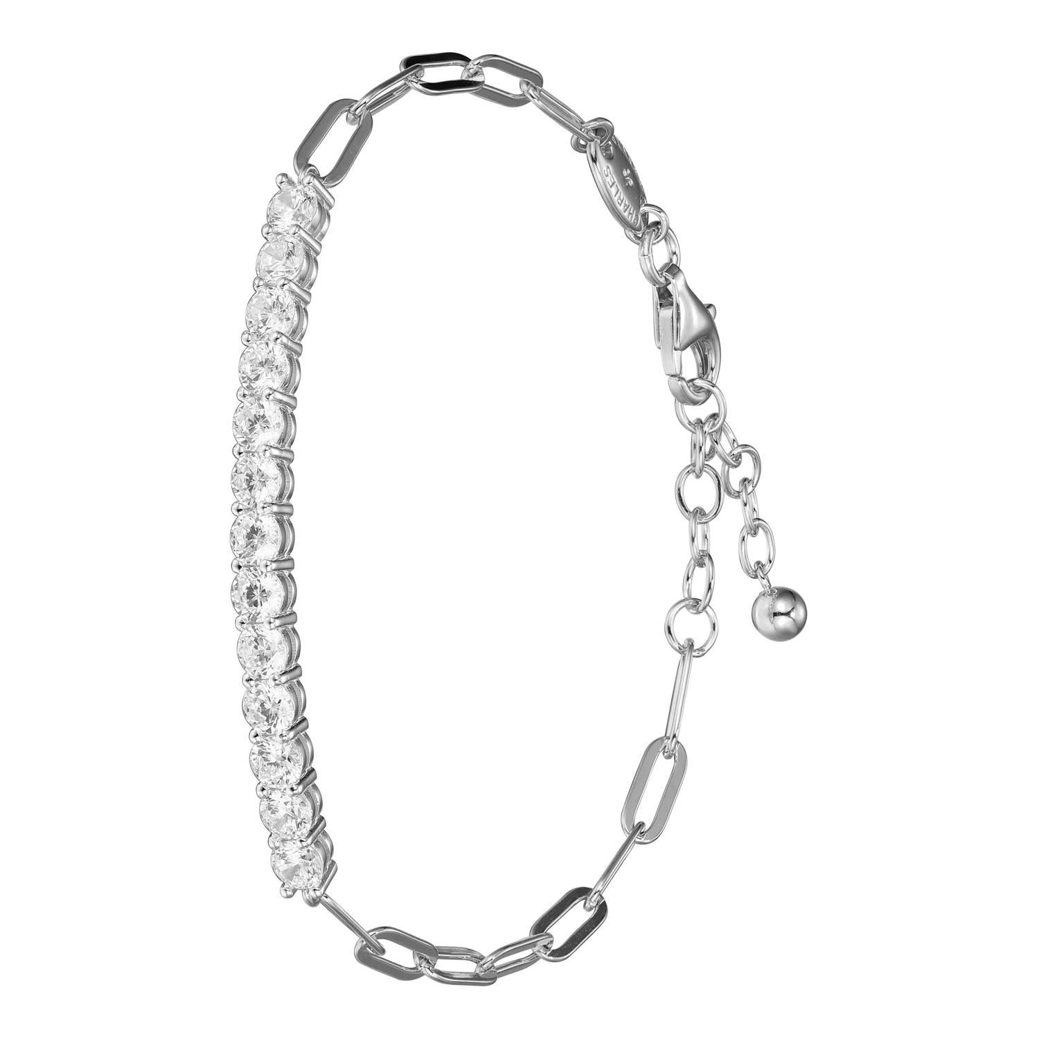Sterling Silver Bracelet made with Paperclip Chain (3mm) and CZ, Measures 6.75