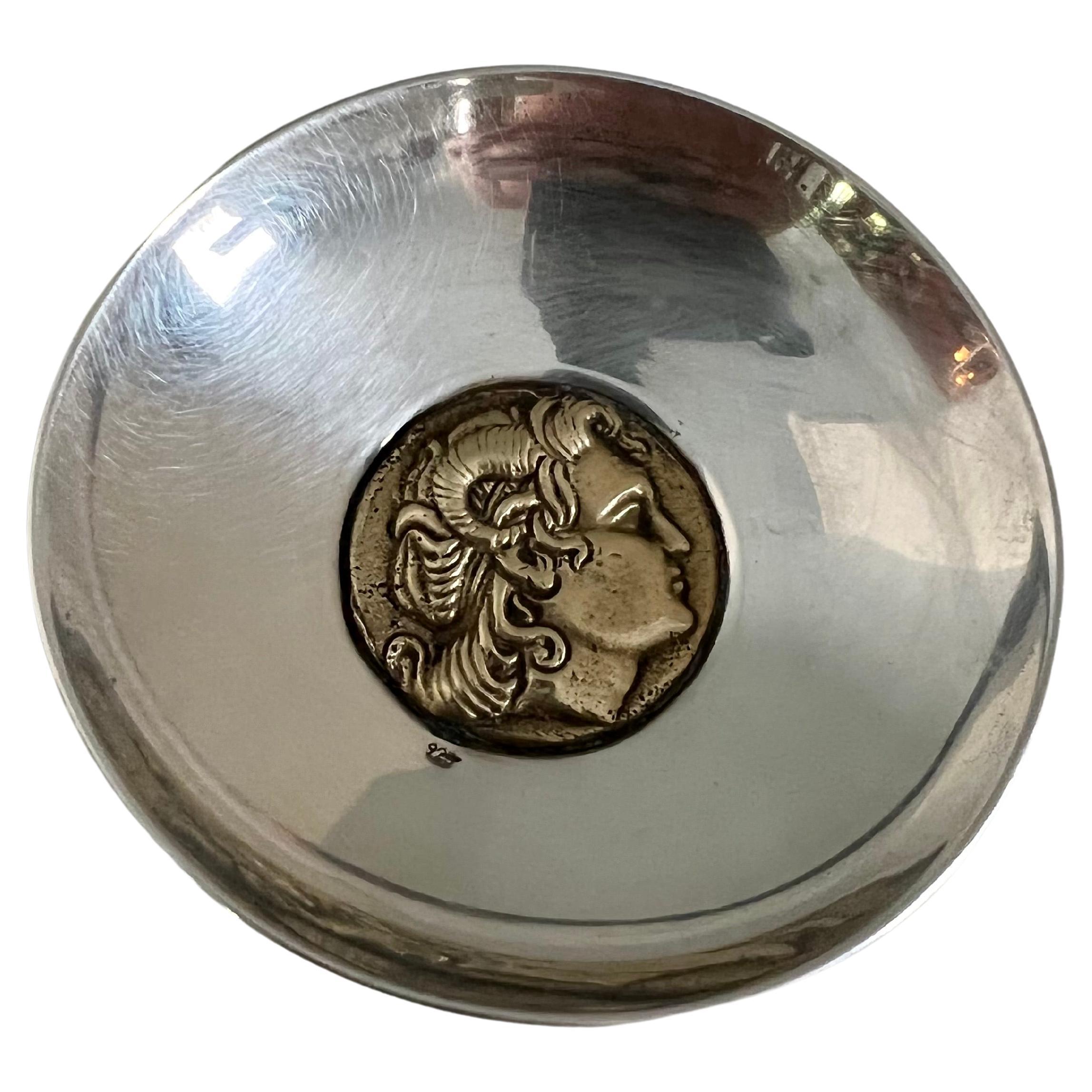 Art Deco Sterling Silver Brass Bowl with Center Satyr Detail