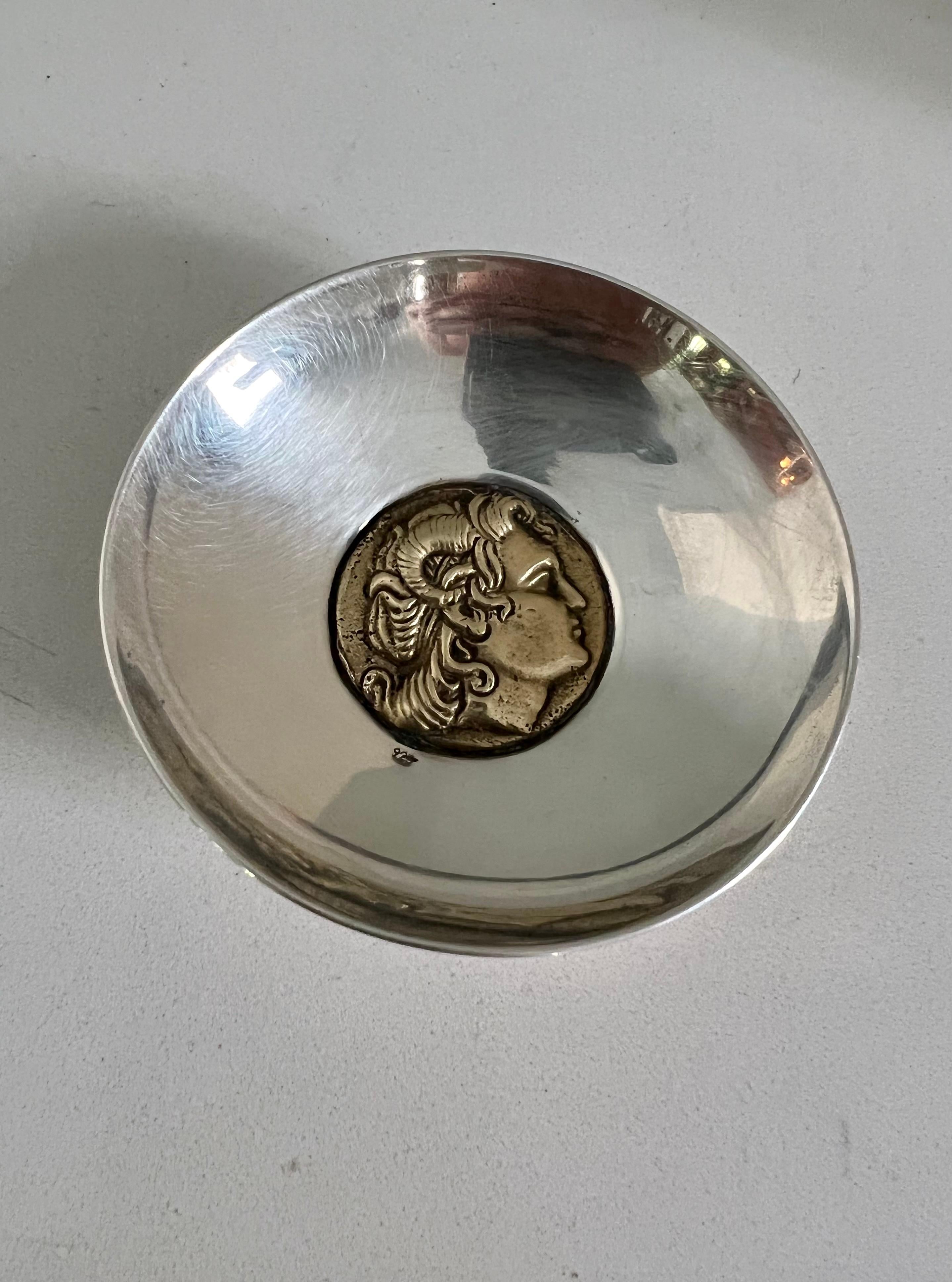 European Sterling Silver Brass Bowl with Center Satyr Detail  For Sale